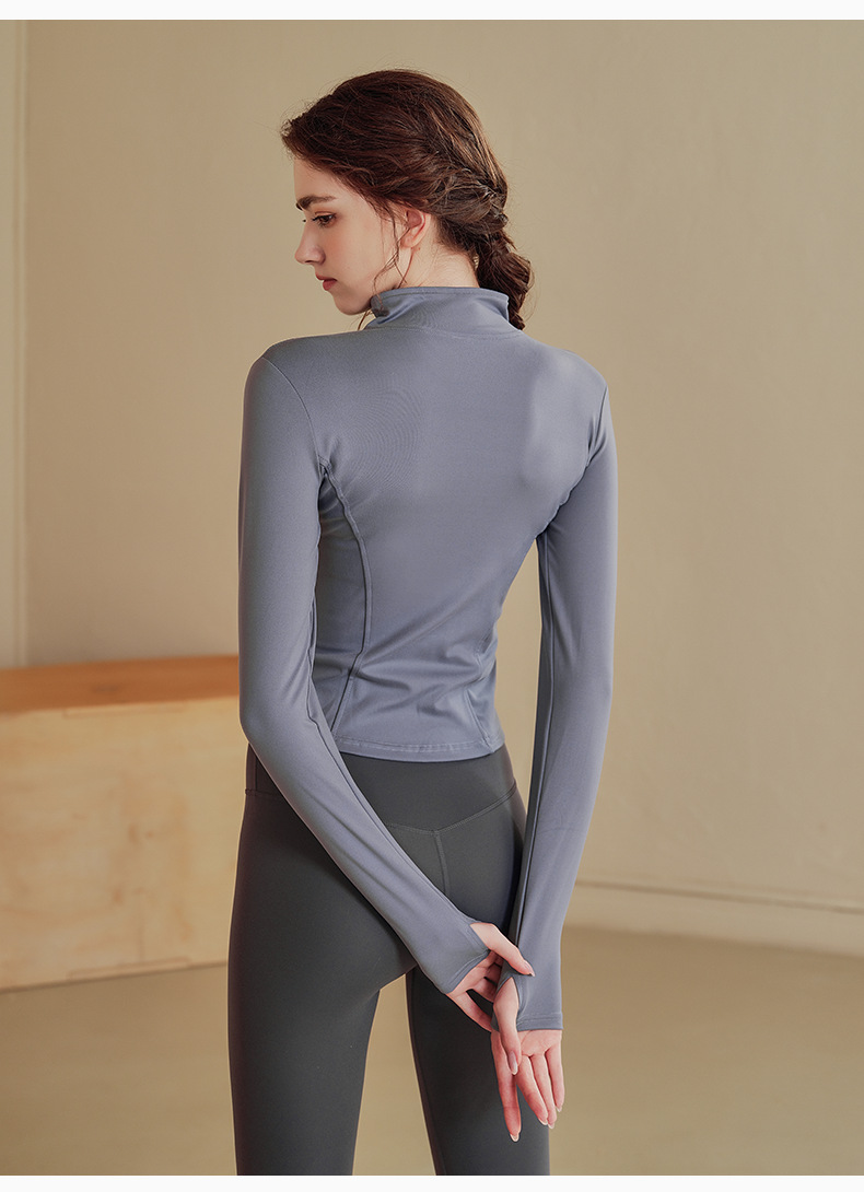 Fleece Slim Stand-up Neck Zipper Jacket Women's Fitness Running Yoga Clothes Women's Fitness Clothes_desvips.com