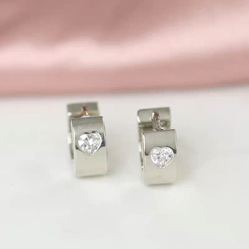 Titanium Steel Material 1 Pair Simple Style Heart Shape Plating Inlay Titanium Steel Zircon Earrings