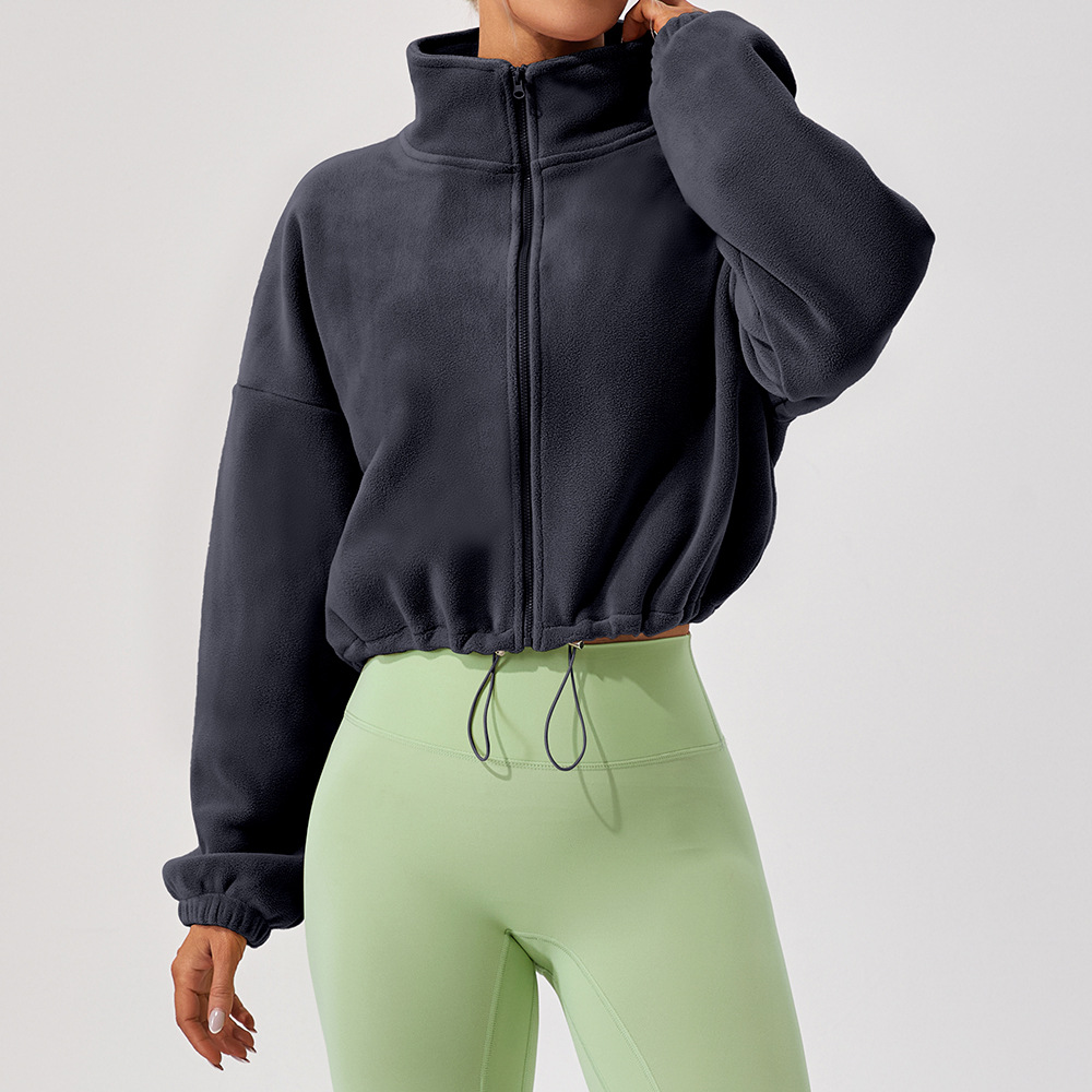 Personalizada invierno collar suelto y cachemira calentamiento correr abrigo corto ocio chaqueta deportiva de cordero al aire libre chaqueta deportiva mujer