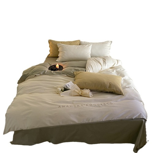 100 pieces of long-staple cotton bed set, 100% pure cotton, light luxury, minimalist solid color, high-end bedspread and sheet set