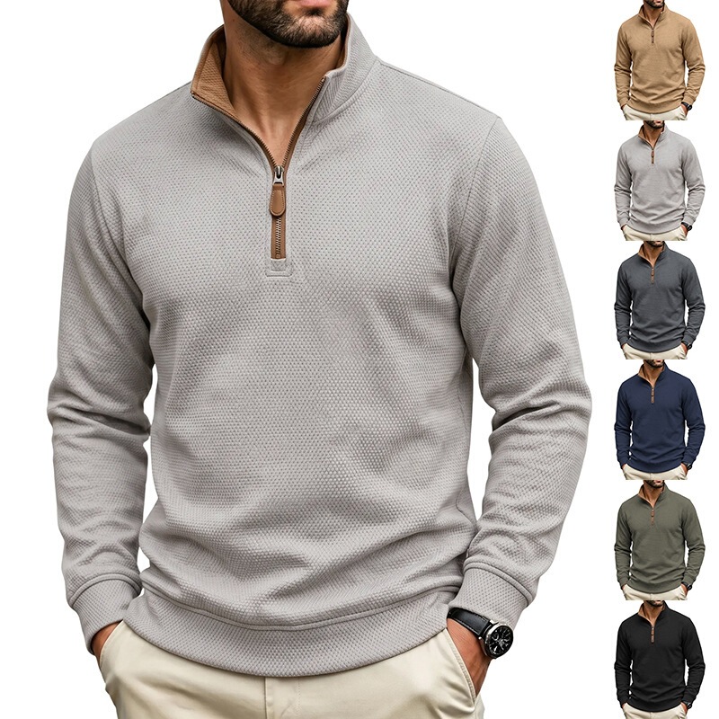 Cross-border American-style autumn hot-selling outdoor commuter heavy-duty composite waffle simple zip-up stand-up collar warm men's jacket Cross-border American-style autumn hot-selling outdoor commuter heavy-duty composite waffle simple zip-up stand-up collar warm men's jacket