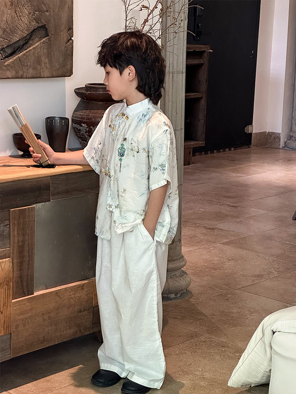 国风汉服男童夏季短袖套装儿童古风服装新中式宝宝演出服一件代发|undefined