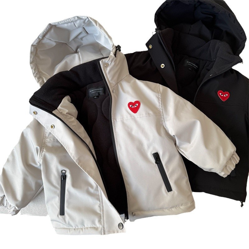 Chaqueta infantil de invierno para niños y niñas amor marca de moda con capuchón chaqueta de asalto para bebés varones con algodón grueso chaqueta
