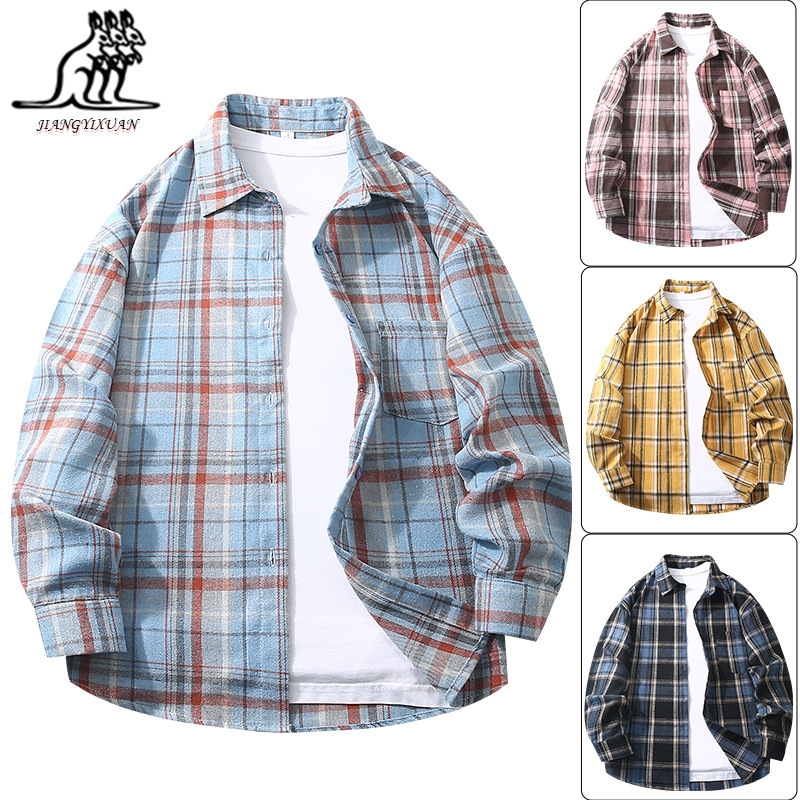 Men's Long-Sleeved Plaid Shirt New Fashion Retro Loose Temperament Plaid Shirt Spring & Fall Trendyy High Street Outer Wear