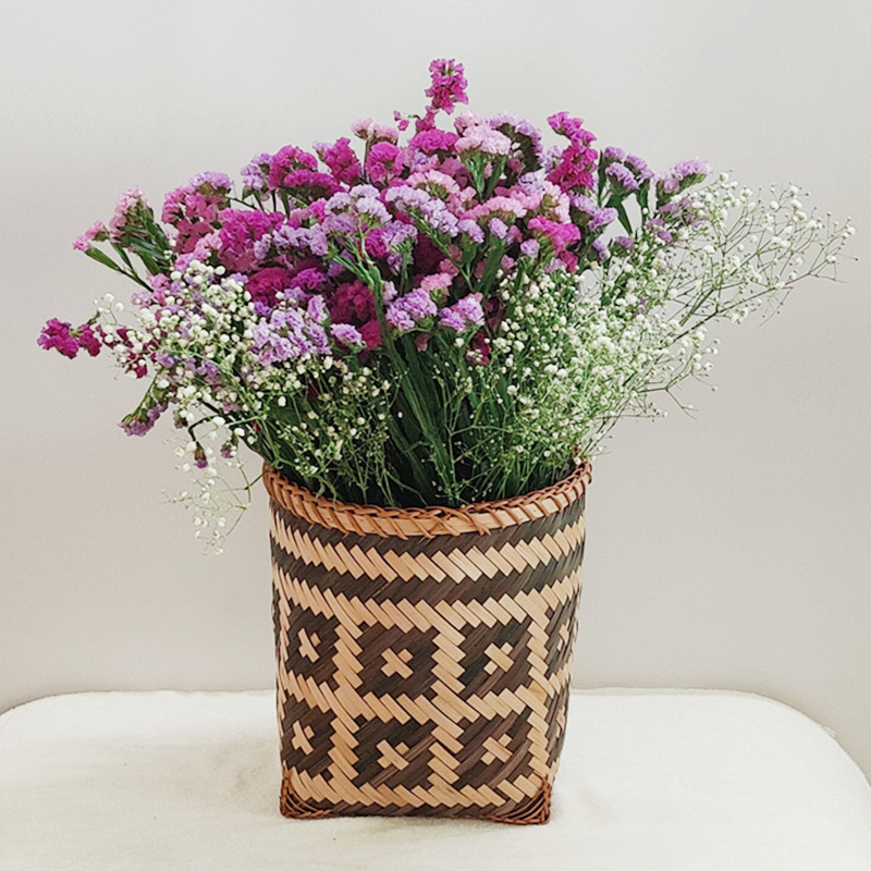 Cesta de Flores de Bambú Tejido Hecho a Mano Decorativo para Plantas y Decoración del Hogar