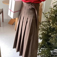 2024年秋季新款韩国东大门法式复古温柔知性学院风百褶羊毛半身裙