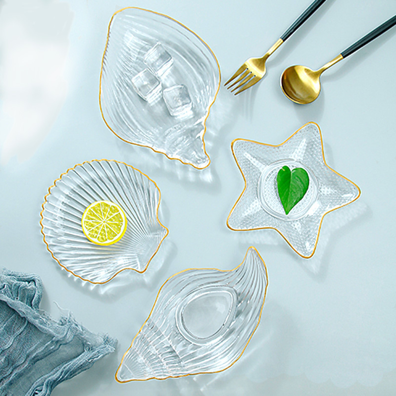 Ocean Series Conch Plate Phnom Penh Glass Plate Fruit Dried Fruit Dish Food Plate Home Dining Shell Plate Bowl Dessert Plate