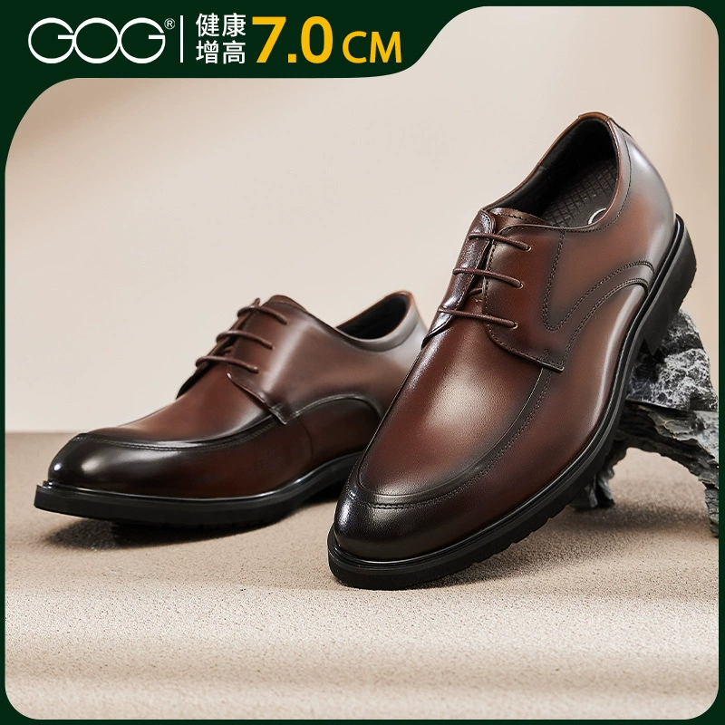 Мужские деловые туфли Gaoge из натуральной кожи, осенняя новинка 2025 года, в британском стиле, с увеличением роста, на скрытой танкетке
