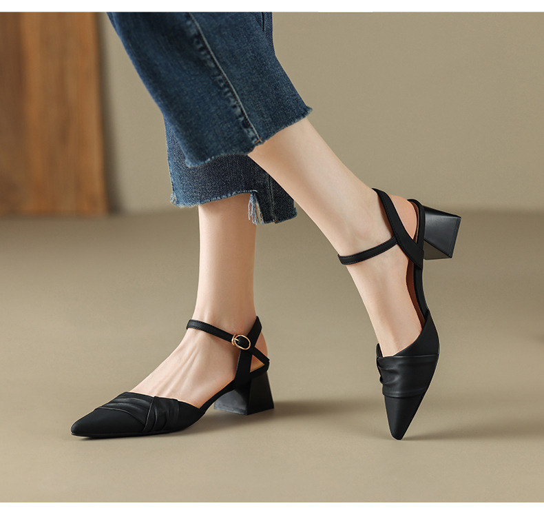 Sandal nữ mũi nhọn quai ngang phong cách Hàn Quốc — BL135 màu đen chi tiết 14