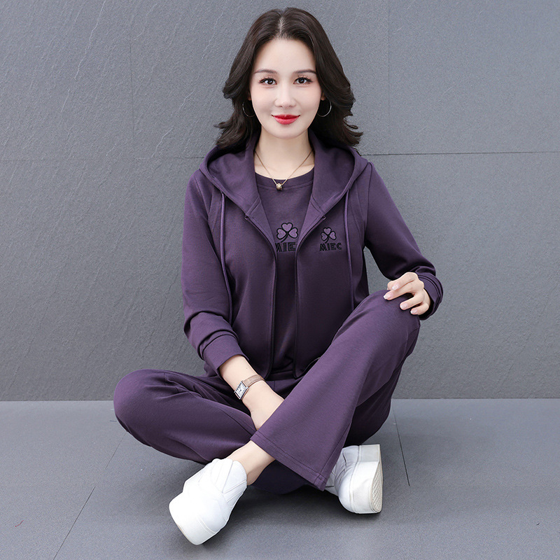 高棉卫衣卫裤马甲三件套女士春秋季时尚休闲运动套装直筒裤妈妈装|undefined