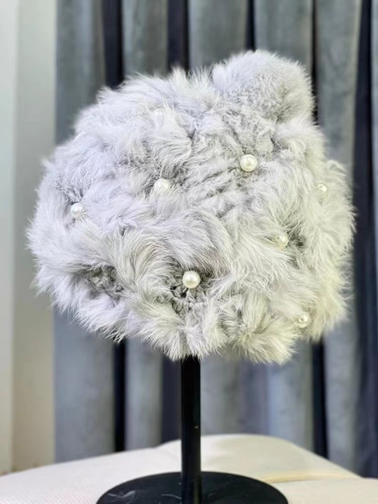 Gorro de punto mujer con piel de conejo y protector de orejas_voghion.com