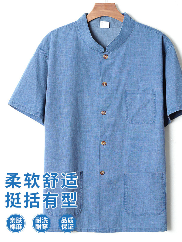 父半袖シャツ男氷糸亜麻中高齢者上着夏おじいちゃん夏服シャツゆるい老人シャツ|undefined