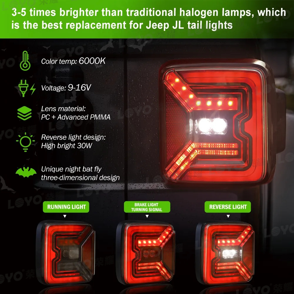 Suitable for Jeep Jl Tail Lights Wrangler Modified Led Tail Lights Led Car Tail Lights Suitable for Wrangler 2018+