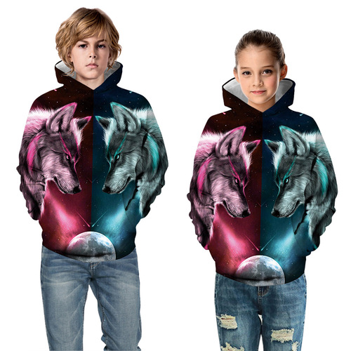Cross-border 3D pattern digital printing children's clothing spring and autumn hooded fashion sweatshirt loose pullover hoodie wholesale
