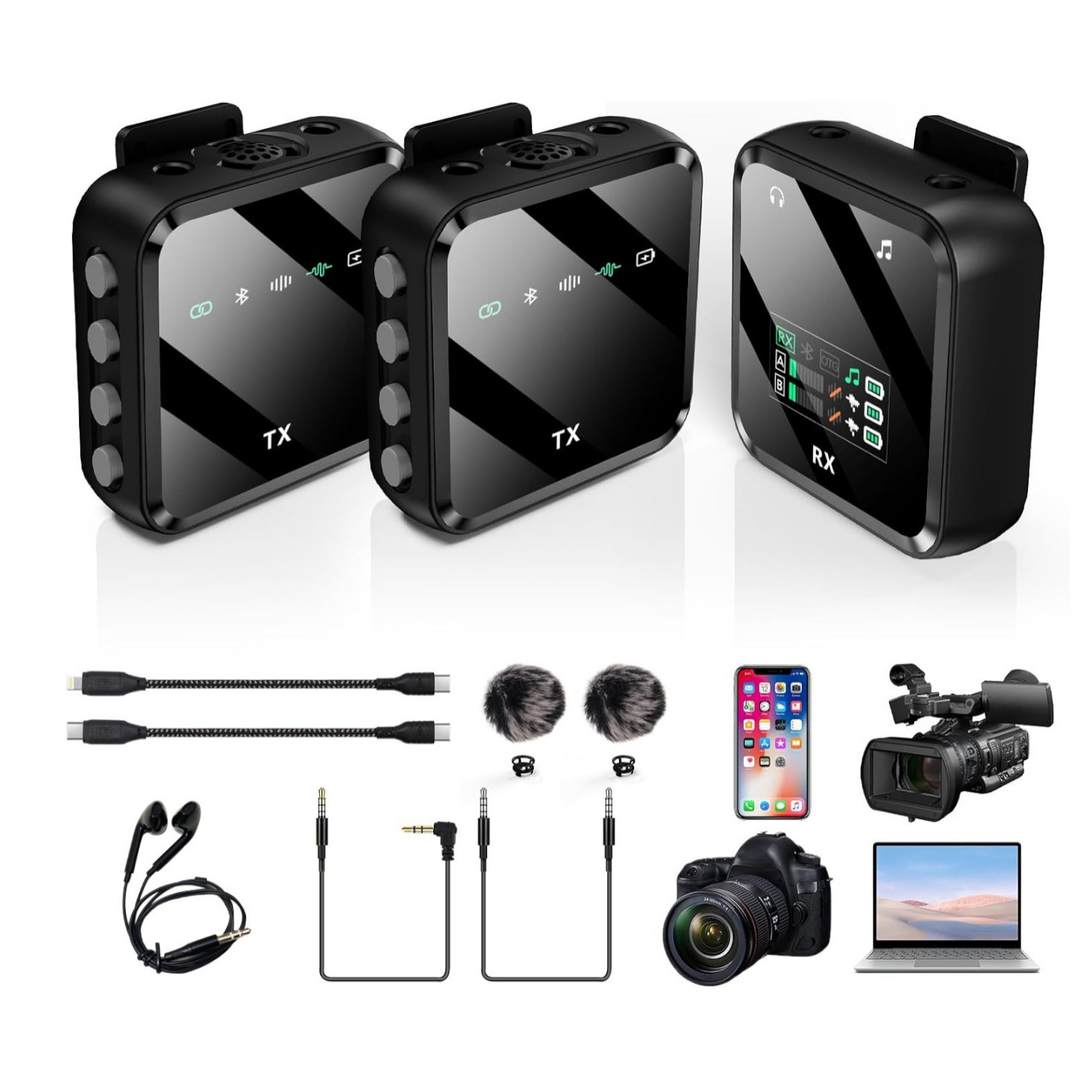 Cross-Border New Digital Display Wireless Lavalier Microphone Noise Reduction Reverberation Bluetooth Accompaniment Two-Way Radio Microphone Lavalier Microphone