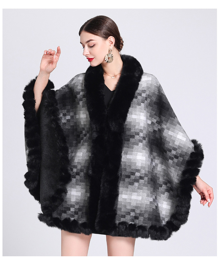 Mantella in pile spesso con colletto a quadri, ampia taglia, cardigan lavorato a maglia per donna_voghion.com