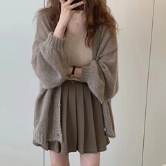 ミディアムランタン袖馬海毛メリヤスカーディガンのコートの女性はクロスボーダーでゆったりしています。