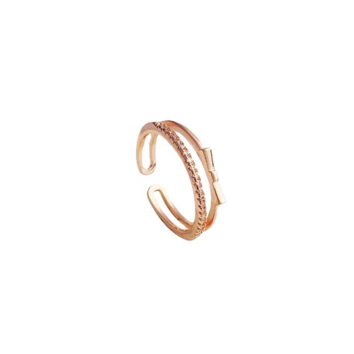 Butterfly knot ring with zirconia setting, copper-plated genuine gold, lightweight, niche, personalized design band ring, non-fading open ring