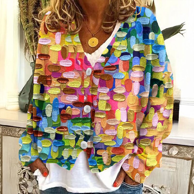 2025 New Foreign Trade Cross-Border Amazon Foreign Trade Geometric Pattern Digital Printing Cape Jacket Women's Versatile Cardigan 2025 New Foreign Trade Cross-Border Amazon Foreign Trade Geometric Pattern Digital Printing Cape Jacket Women's Versatile Cardigan