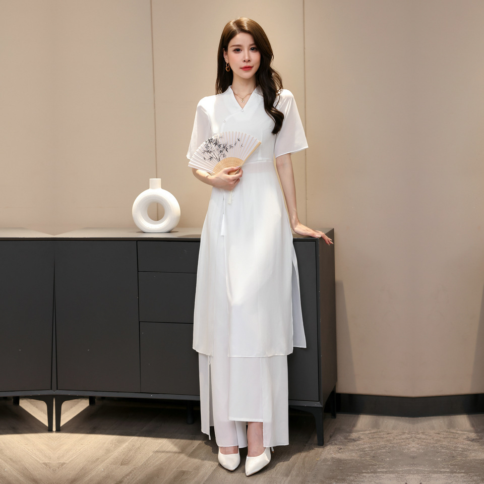 新中式女装中国风套装女夏气质复古国潮唐装阔腿裤短袖两件套2233