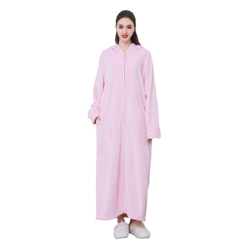 Camisón de franela para mujer invierno engrosado coral fleece manga larga más tamaño transfronterizo exclusivo fábrica al por mayor más tamaño Camisón con capucha