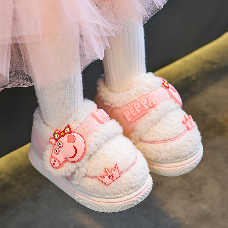 Piggy Page invierno bolsas para niños zapatos de talón de algodón para niños y niñas calentamiento con velcro de pelusa para bebés y zapatos caseros
