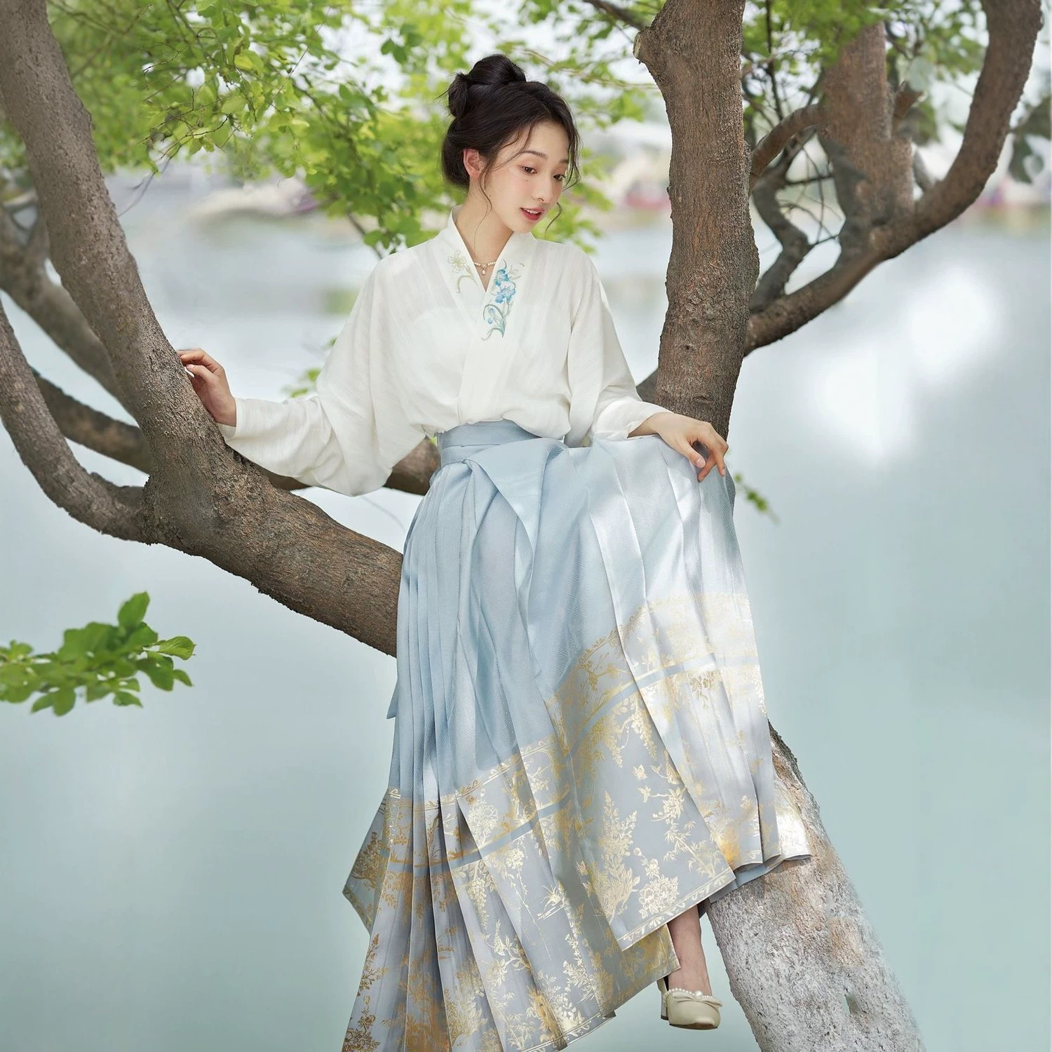 Original Hanfu【Mantingfang】Ming-Style New Chinese-Style Aircraft Sleeve National Style Mamian Skirt Hanfu Daily Commuting Outfit