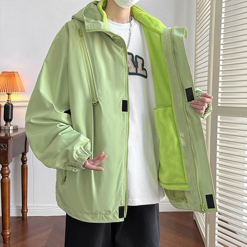 Two-piece jacket manufacturer straight hair  winter clothing for men and women couples outdoor waterproof multi-zipper thickened jacket