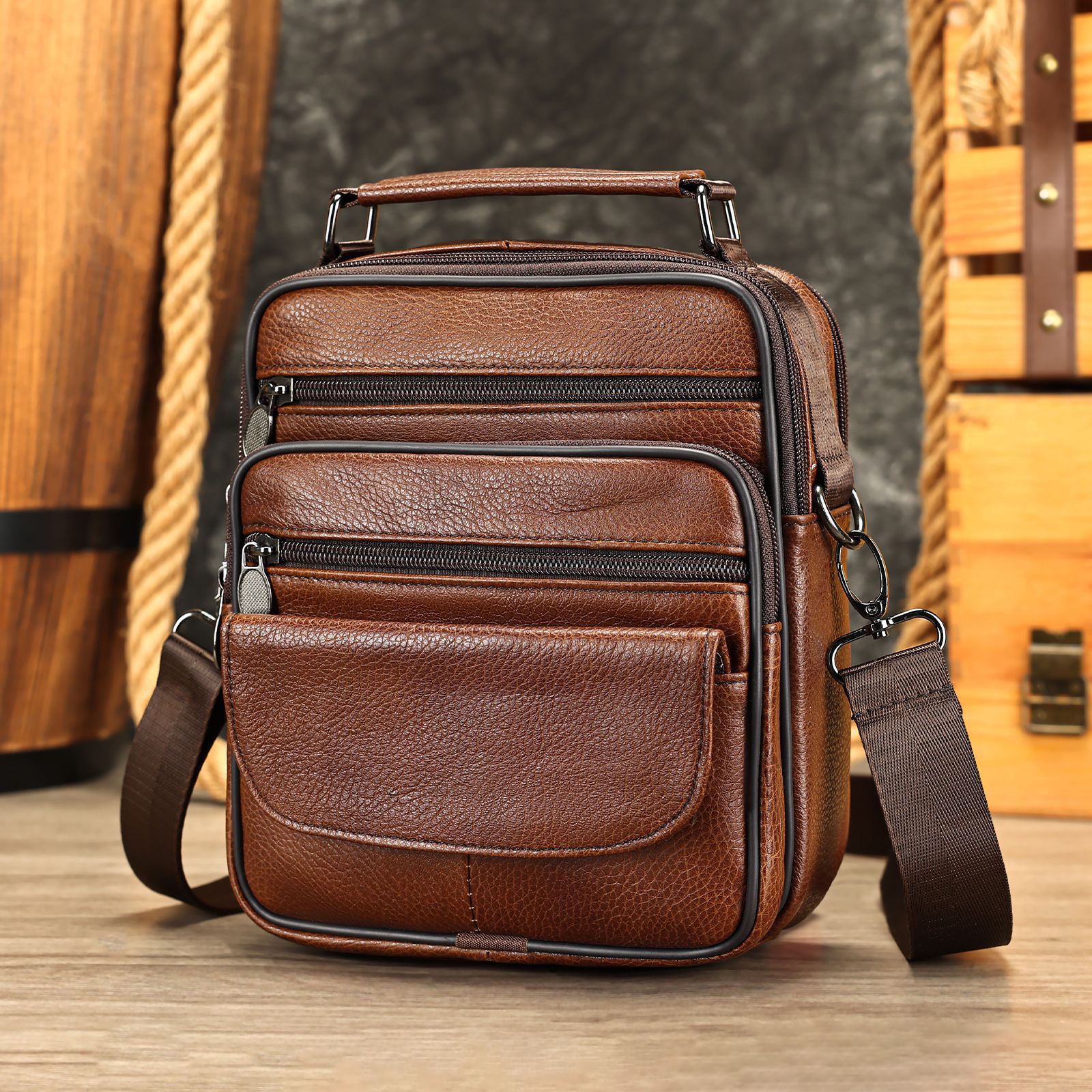 Ventas transfronterizas calientes de cuero para hombres mochila deportiva al aire libre mochila texturizada retro colección de bolsos de hombro