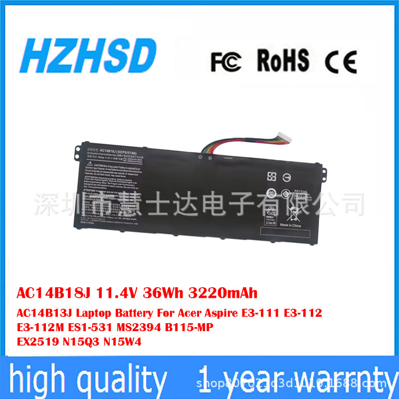 Suitable for Acer Acer N15Q3 N15W3 Ex2519 Es1-433G Notebook Battery Ac14B18J