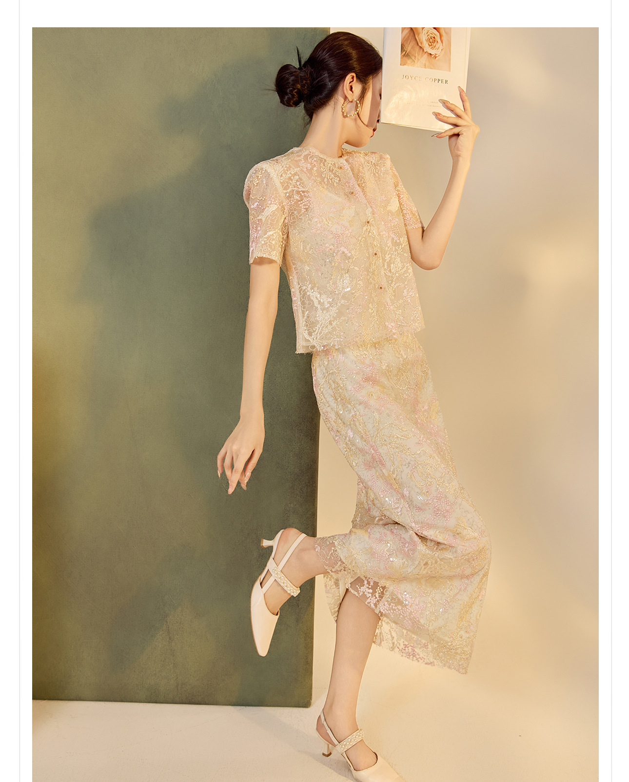 Bộ áo váy hai mảnh ren đính sequin phong cách Trung Hoa mới N6071 — áo, váy chi tiết 11