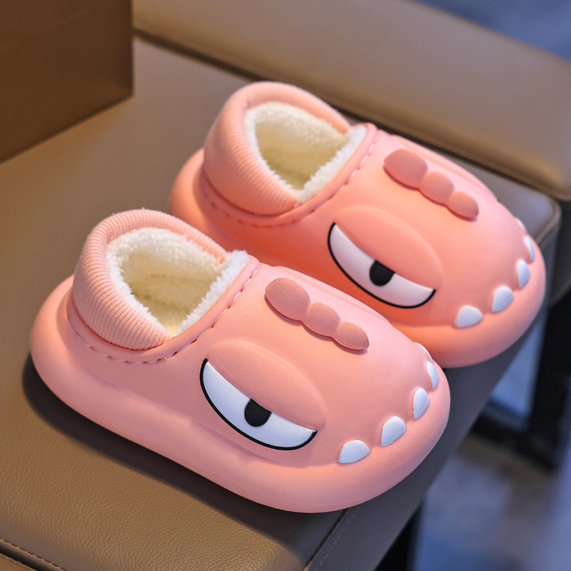 Zapatillas de algodón para niños bolsas de tacones de otoño y invierno para niños impermeables para padres e hijos cálidos para el hogar zapatos de algodón de dinosaurio para bebés