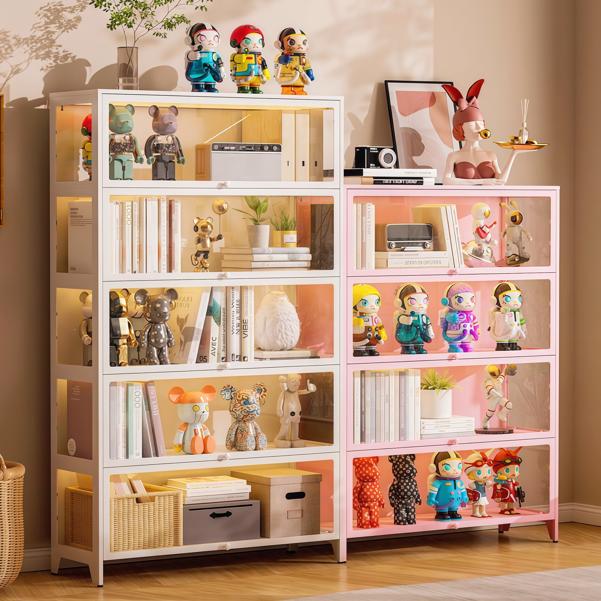 Glass Display Cabinet for Figurines, Dust-Proof Blind Box Storage Cabinet, Children's Toy Storage Cabinet, Household Multi-Layer Floor-Standing Bookcase