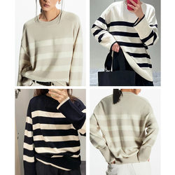 C Family 2022 Autumn New Fashion Striped Color Color Piece Black Blended Covered Sweatshirt Women's Loose Lazy Wind