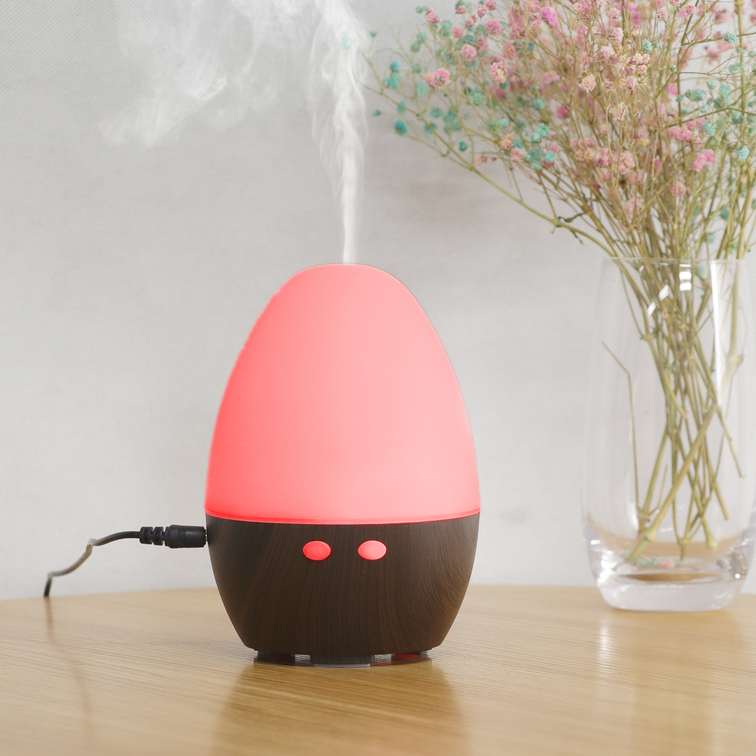 Máquina de aromaterapia redonda de grano de madera 5V humidificador de aromaterapia de huevo colorido USB hogar pequeño mini máquina de aromaterapia de aceite esencial