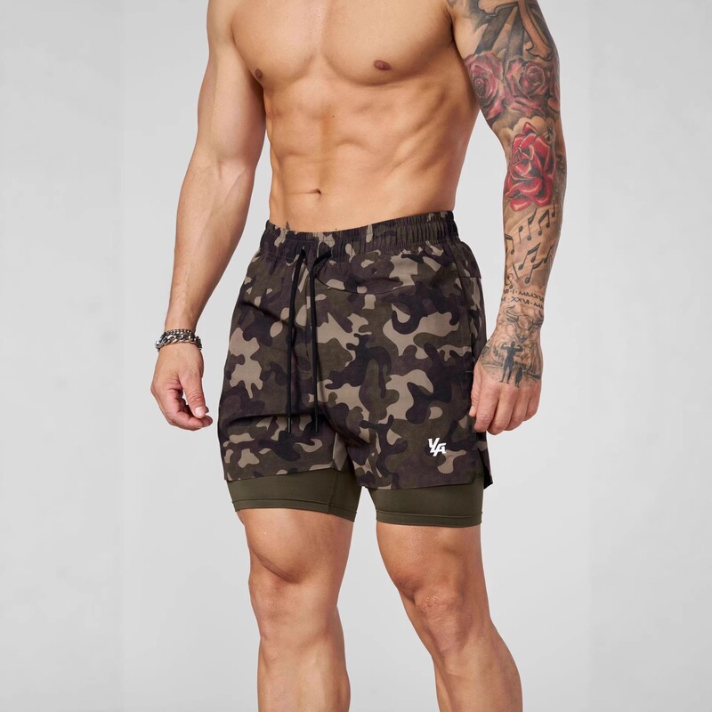 Youngla Shorts Sports Fitness 2-in-1 Double-Layer Outdoor Jogging Training Elastic Sports Pants Summer Quick-Drying