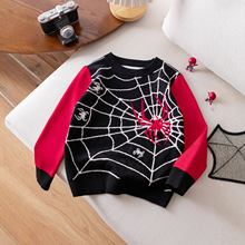 男童街头风蜘蛛网蜘蛛儿童毛衣圆领提花针织套头衫适合秋季冬季