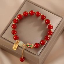 仿天然红玛瑙和田玉转运珠喜乐安康相思豆手串设计手链本命年女