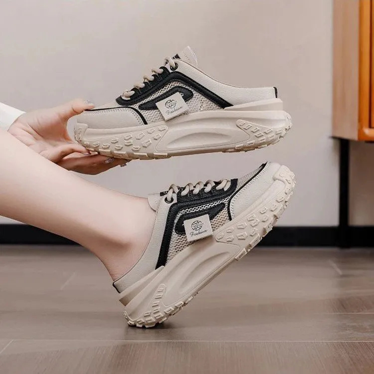 Baotou Slippers for Women, Fashionable Summer Outer Wear, 2025 New Style with Skirt, Thick Soles, Heightening, Small White Sandals, Half Slippers for Pregnant Women