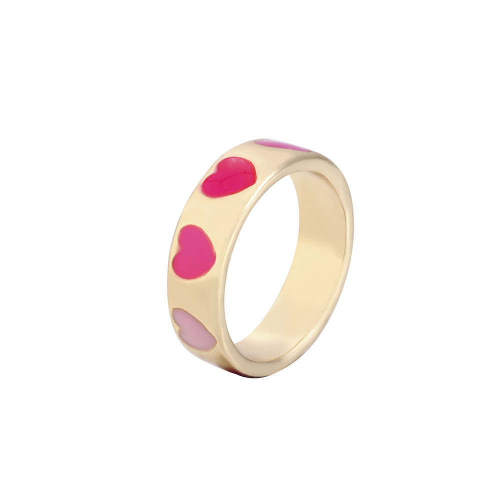 wholesale fashion color heart five-pointed star dripping oil alloy ring Nihaojewelry