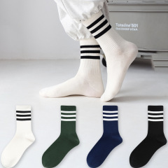 Socks for men, spring and autumn mid-calf socks, black and white striped basketball socks, combed cotton couple socks, sports running socks, long socks for women