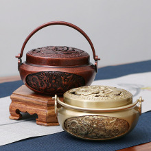 龙凤手炉全铜家用熏香炉打篆仿古苏工檀香炉中式烧炭取暖铜暖手炉