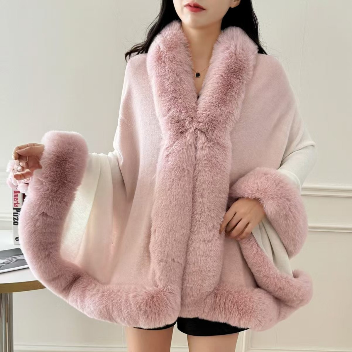 Knitted Wool Collar Cardigan Coat Women's High-end Autumn And Winter Coat Sweater Shawl Scarf_voghion.com