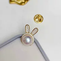 Dai Blue Jewelry брошь из натурального пресноводного жемчуга для женщин 9-10 мм хлеб на пару круглый яркий жемчуг изящный кролик год благоприятный