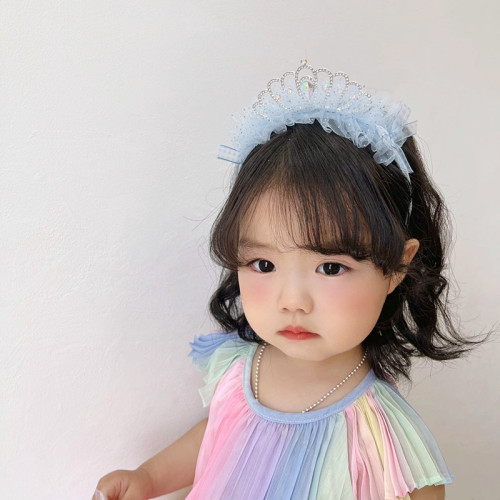 New Korean princess style diamond crown dotted mesh children's hair hoop headband hair accessories headdress