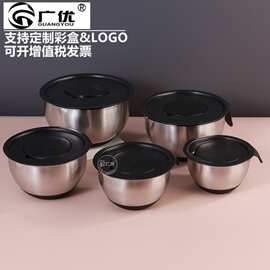 304加厚不锈钢手柄斜嘴口沙拉盆 黑色硅胶底沙拉碗 打蛋盆蛋糕盆