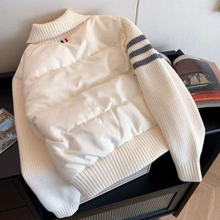 2025 Winter New Korean Fashion Women's Small Chanel Style Knitted Stitching Short Thickened Warm Cotton-padded Jacket