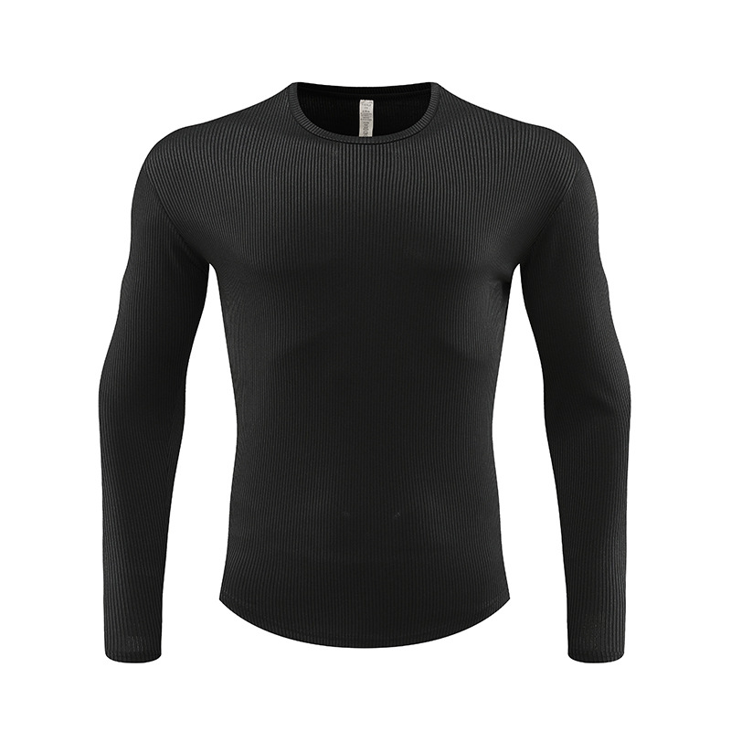 Deportes al aire libre camiseta de los hombres de secado rápido transpirable SLIM-Fit manga larga moda cuello redondo correr ropa de entrenamiento alto elástico Otoño e Invierno