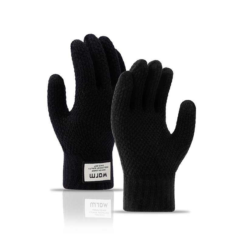 Gloves winter warm student Korean version of simple men's and women's fleece thickened cycling five fingers can touch screen cold cotton gloves_maomaolike.com