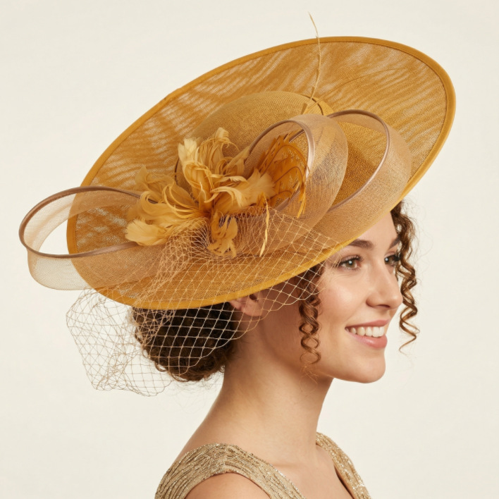 European and American faux linen feather headpiece, new fashionable bridal headpiece for the Horse Racing Festival, elegant banquet headband